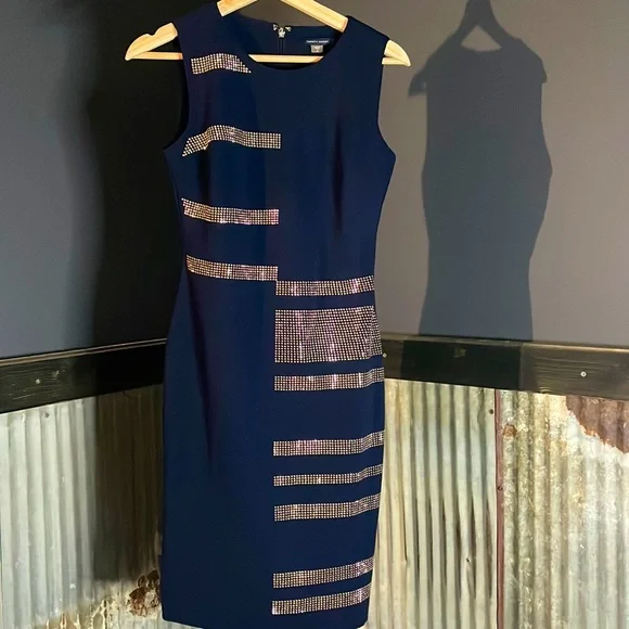 Tommy Hilfiger | Dresses | Navy Blue And Rose Gold Sheath Dress | Poshmark
